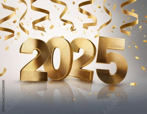 Obraz 2025 new year with golden background ribbon text sign festive christmas banner 