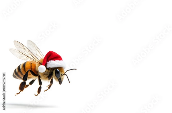 Obraz Bees in Santa hat on white background