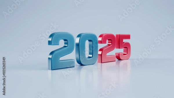 Fototapeta New year 2025 text - 3D render on clean background