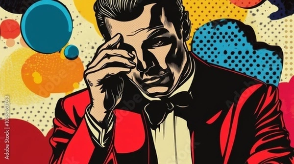 Obraz Poker player portraits in Lichtenstein style with dramatic bubbles