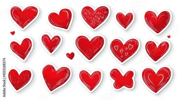 Fototapeta Red color heart shape sticker set isolated on white background