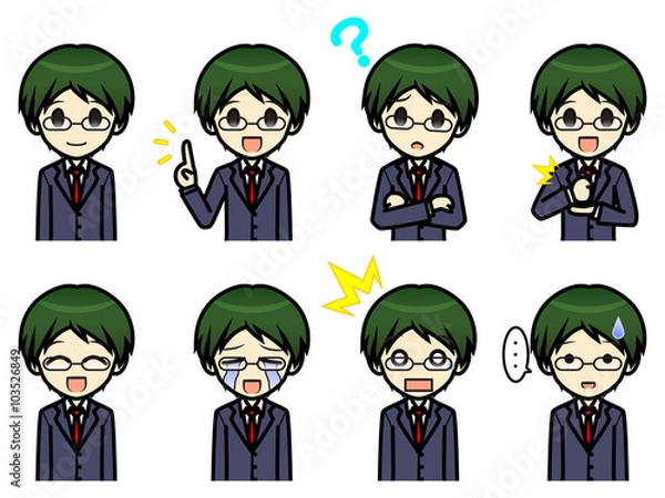Obraz シンプルキャラクター　会話・表情イラスト集　ビジネス　男性B　その1