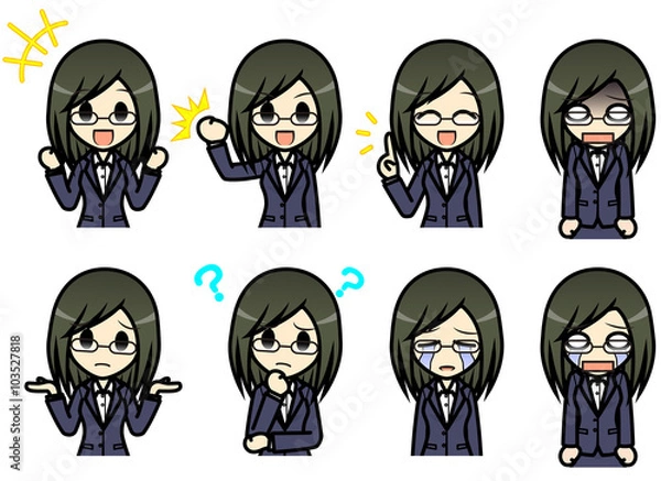 Fototapeta シンプルキャラクター　会話・表情イラスト集　ビジネス　女性B その1
