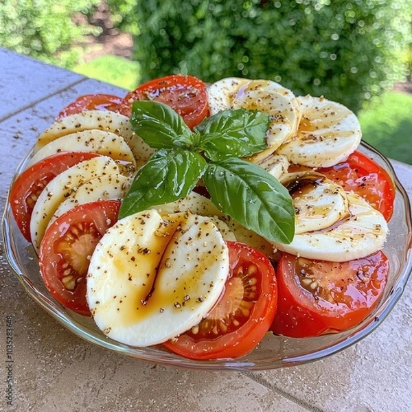 Fototapeta Fresh Caprese Salad with Ripe Tomatoes and Basil