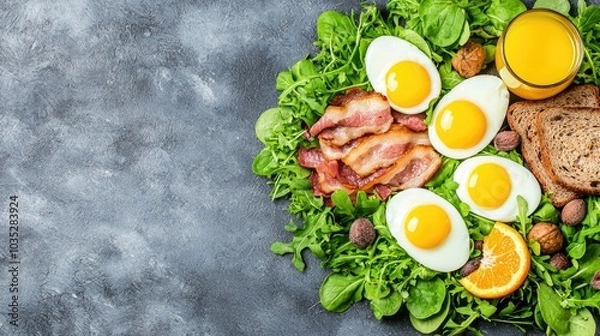 Fototapeta  Breakfast with Eggs Spread from Above View