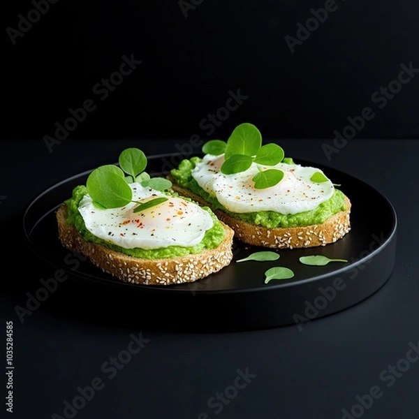 Fototapeta Elegant Plated Poached Eggs with Avocado Toast