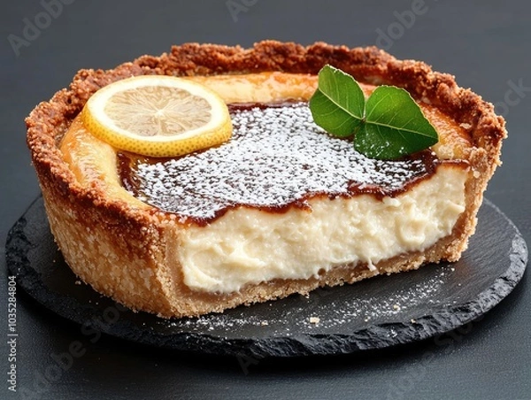 Fototapeta Classic Lemon Tart with Fresh Garnish and Powdered Sugar