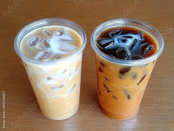 Fototapeta Refreshing Iced Coffee with Milk and Swirls