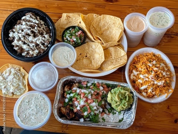 Fototapeta Colorful Taco Spread with Dips and Sides