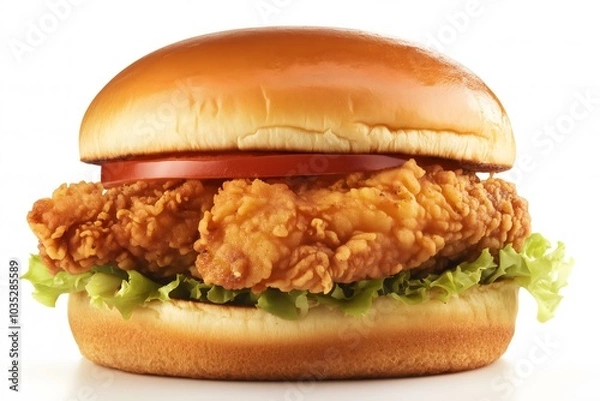 Obraz A simple chicken sandwich isolated on a white background