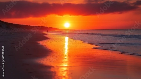 Obraz Abstract Sunset Lonely Person Stroll Background