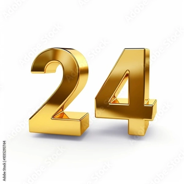 Fototapeta 3d gold 24 text with numbers with white  background Generative AI