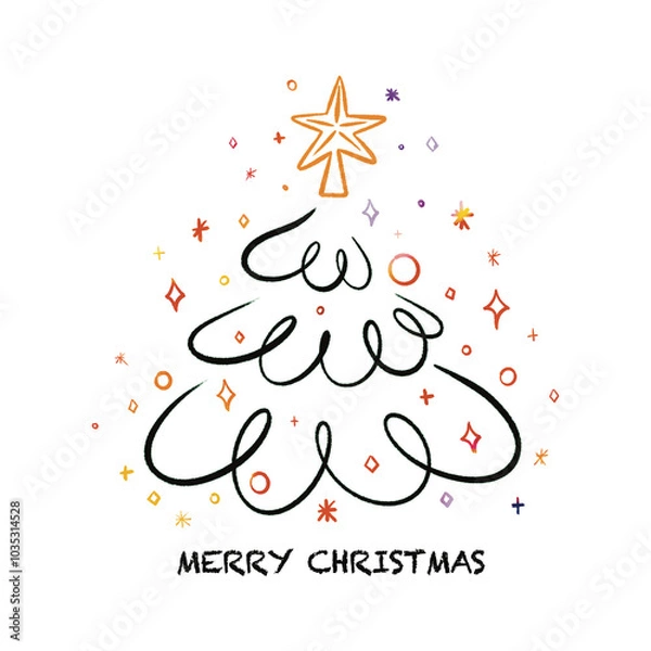 Fototapeta Christmas Tree with Sparkling Doodle  and words Merry Christmas 