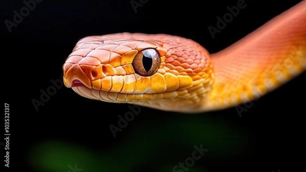 Fototapeta Closeup of a snake s eyes fixed on its prey, body coiled in anticipation as it watches silently from a distance