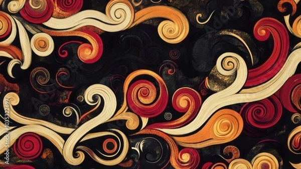Fototapeta Abstract Thai textile pattern with bold colors and swirling lines, influenced by nature and culture, Textile design, seamless pattern art,