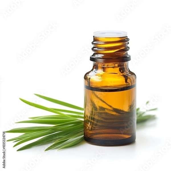 Obraz essential oil citronella in bottle, isolated, white background