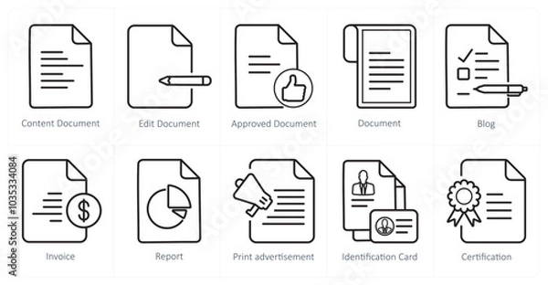 Fototapeta A set of 10 web marketing icons as content document, edit document, approved document