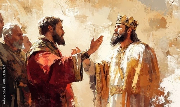 Fototapeta David is anointed king  1 Samuel 16. Digital illustration, Generative AI
