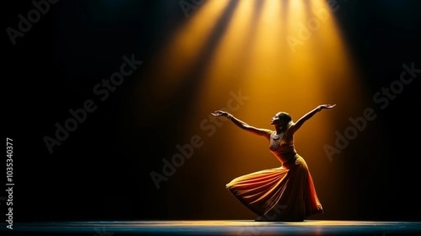 Obraz Indian Classical Dancer Showcasing Kathak on Stage with Graceful Movements and Tradition