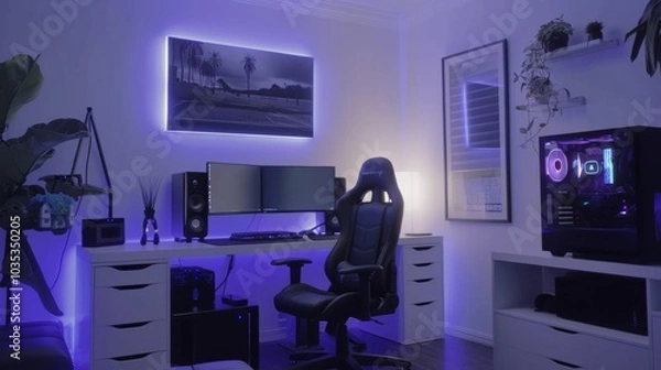 Obraz Minimalist gaming nook, soft lighting