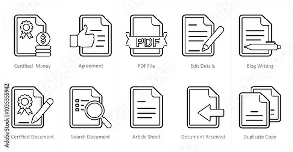 Fototapeta A set of 10 mix icons as certified money, agreement, pdf file
