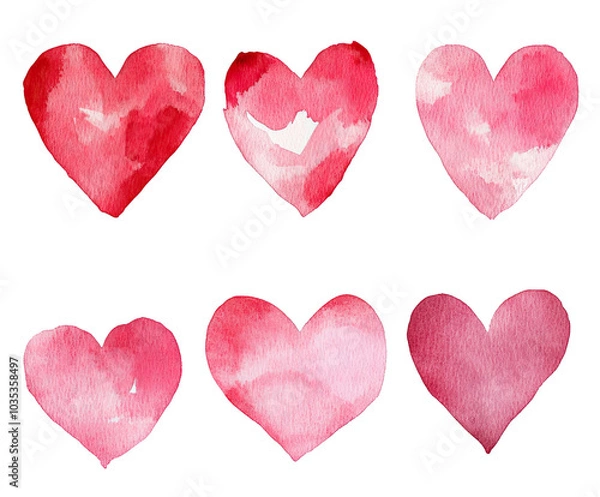 Fototapeta set of different watercolor hand draw hearts