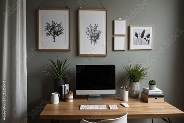 Fototapeta Scandinavian-Inspired Home Office Sleek Design and Minimalist Aesthetic