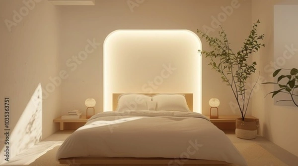 Obraz Minimalist guest room, soft lighting