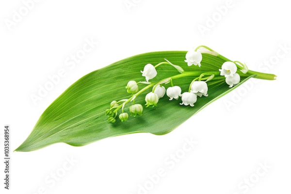 Fototapeta Isolated Lily of the Valley Leaf on White Background for Floral Designs and Awareness Campaigns