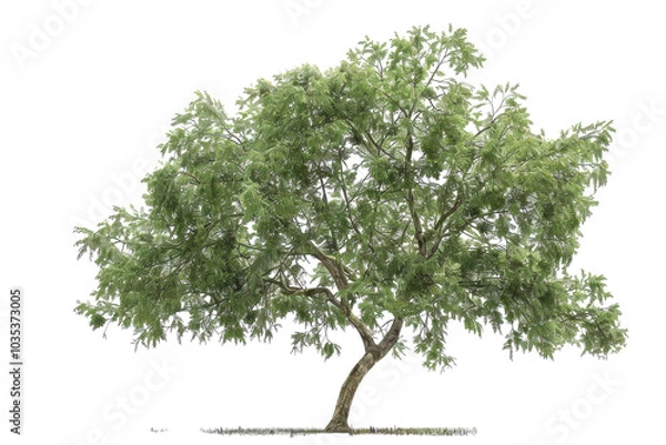 Fototapeta A Beautifully Captivating Lush Pecan Tree Isolated on a White Background Perfect for Nature-Themed Projects and Designs