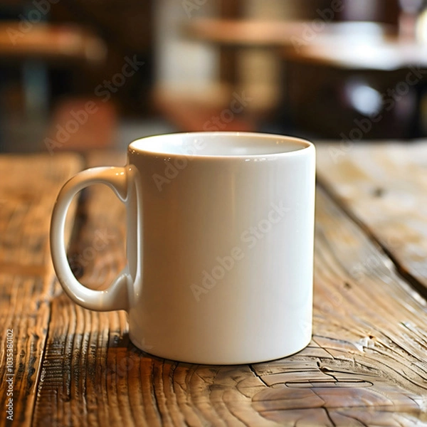 Obraz White mug on the holiday table. Mockup of a couple white mugs on the table. White mug mockups on the kitchen desk.	