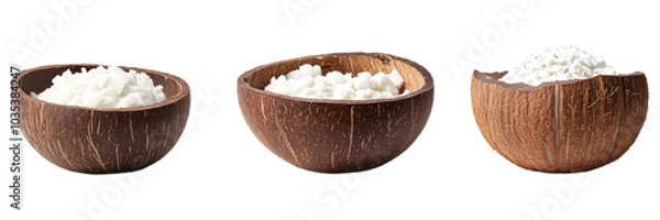 Fototapeta Coconut Shell Bowls Filled with Shredded Coconut