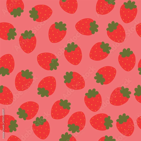Fototapeta Seamless pattern with strawberries on pink background. Cute colorful spring pattern for fabric, wrapping paper, clothes.