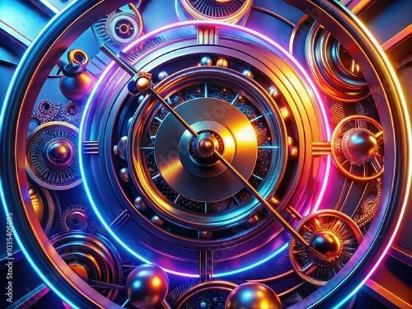 Fototapeta Futuristic Clock with Glowing Rotating Rings - Innovative Timepiece Design for Modern Aesthetics