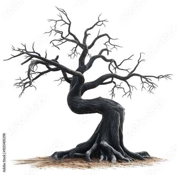 Fototapeta aunted tree with twisted branches isolated on transparent background