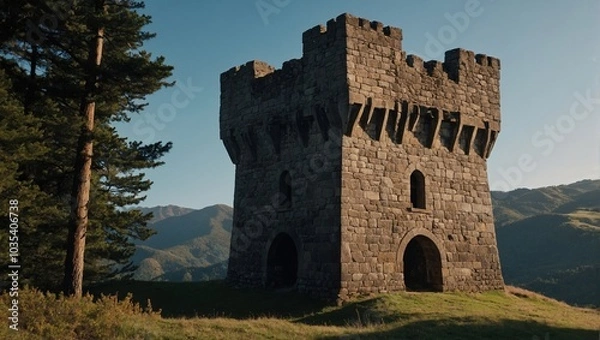 Fototapeta A breathtaking archer tower against a backdrop of colorful skies