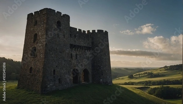 Obraz A charming archer tower during the winter transforms into a magical wonderland
