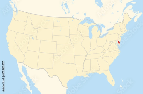 Fototapeta Symbol Map of the State Delaware (United States of America) showing the Contiguous United States with the highlighted state