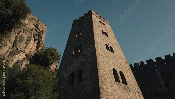 Fototapeta A charming archer tower nestled in a lush valley enchants all who come to visit