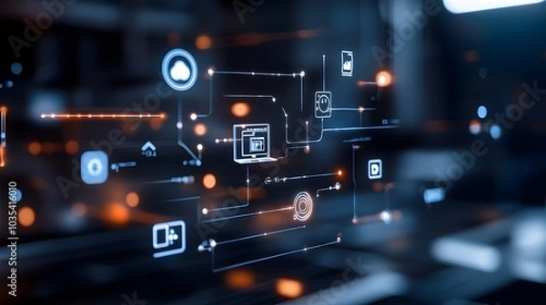 Fototapeta Futuristic Digital Technology Interface with Infographic Data Visualization