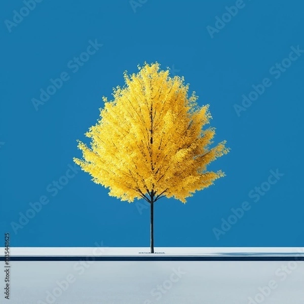 Fototapeta Bright Yellow Tree Against a Deep Blue Sky