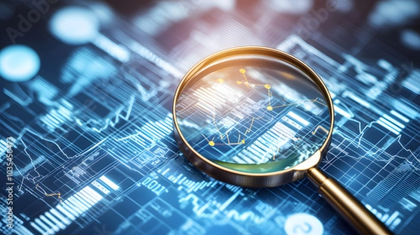 Fototapeta Magnifying glass over digital data analysis