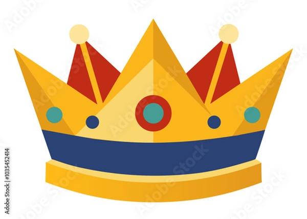 Obraz A yellow crown with blue and red accents. The crown is made of paper and has a blue ribbon