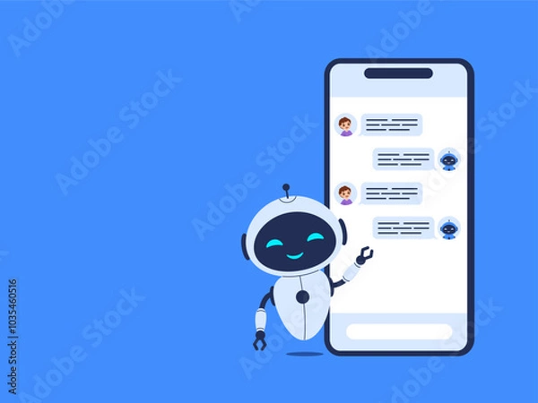 Obraz Chatbot concept with copy space for text. Vector blue background for AI communication designs, digital assistance, and tech-related projects