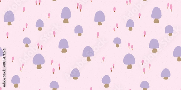 Fototapeta Cute Vegetable Purple Mushroom rectangular Seamless Pattern for Clothes and Textiles.