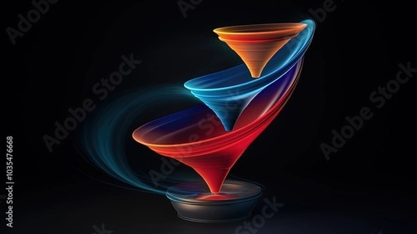 Fototapeta Colorful 3D funnel model flow 5 step, levitating on dark blue background, Generative Ai 