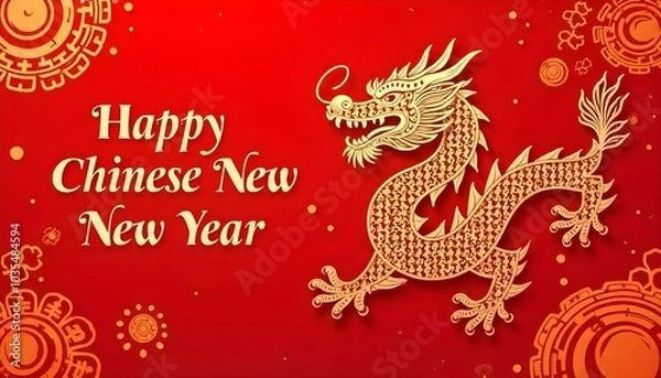 Fototapeta Happy chinese new year celebration banner with dragon