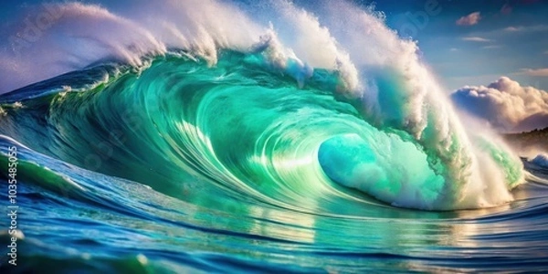 Fototapeta A turquoise wave crashes on the ocean, creating a breathtaking spectacle of nature's power and beauty.