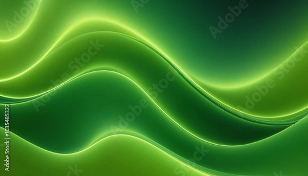 Fototapeta A vibrant green abstract design featuring fluid waves and glowing lines, perfect for wallpapers, backgrounds, and nature-inspired themes.