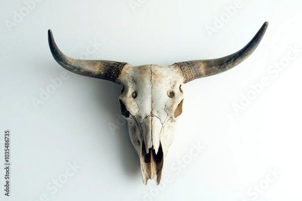 Fototapeta Striking Bull Skull Displayed on Clean White Background